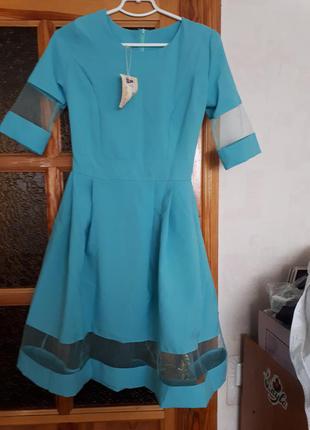 Платье голубое с фатиновыми вставками