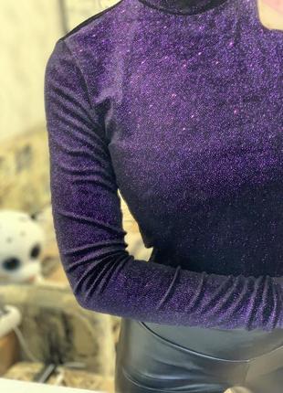 Фиолетовый велюровый топ с люрексом1 фото