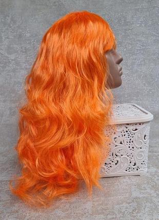 Парик оранжевый длинный волнистый с челкой кучерявый рыжий якрий карнавальный аниме2 фото