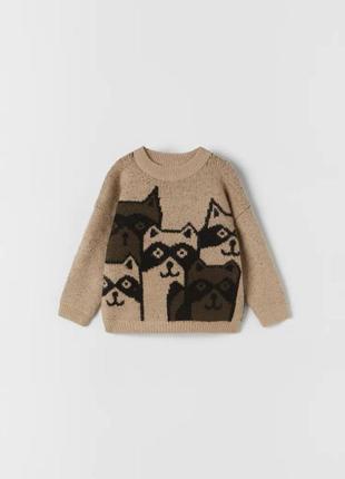 Вязаный свитер/кофта с енотами на 12-18 месяцев зара/zara