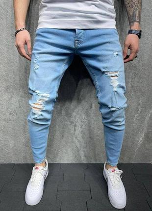 Джинсы мужские голубые зауженные джинсы slim fit