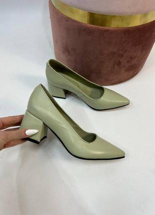 Ексклюзивні туфлі човники італійська шкіра оливка