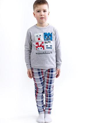 Пижама детская майнкрафт, серый меланж2 фото