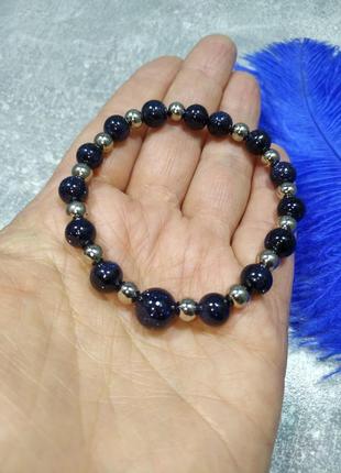 Браслет на резинке из гематита и авантюринового стекла
