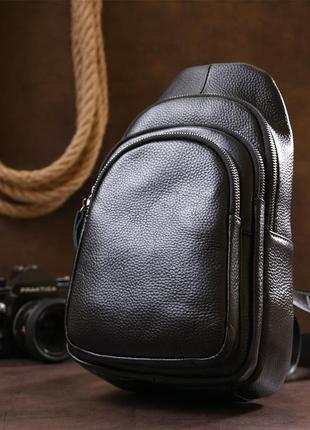 Компактная кожаная мужская сумка через плечо vintage 20684 черный6 фото