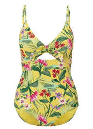 F&f  красивый сплошной желтый купальник в цветочный принт. л.12.40