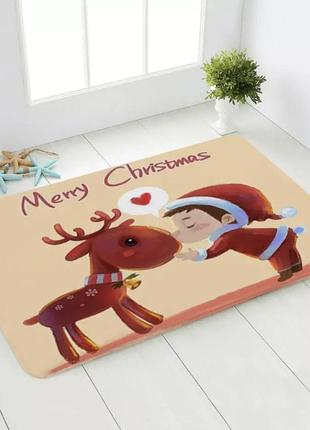 Новорічний килимок під двері хлопчик і олень, килимок під ялинку, декор для нового року, розмір 40*60см,