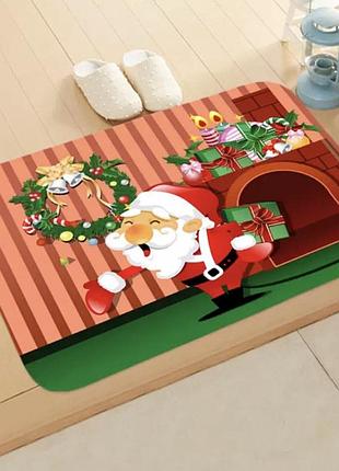 Новогодний декор, коврик под дверь санта-клаус у камина, коврик под елку, для нового года, размер 40*60см,