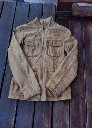 Куртка блейзер жакет пиджак marc o polo натуральная кожа в стиле гранж кежуал с эффектом состаривания