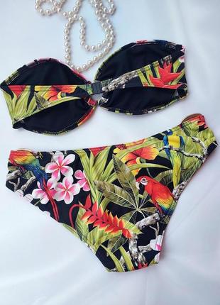 Фирменный купальник бандо бикини тропический принт попугаи asos swim р. 103 фото