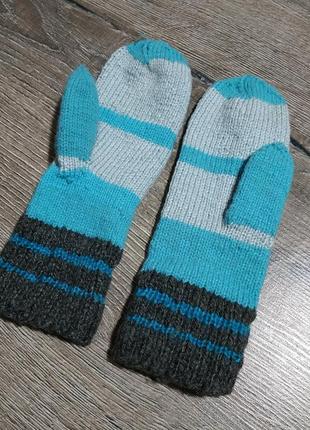 Варежки, рукавицы ручной работы в голубых тонах5 фото
