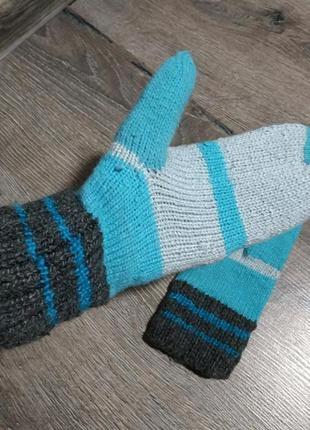 Варежки, рукавицы ручной работы в голубых тонах2 фото