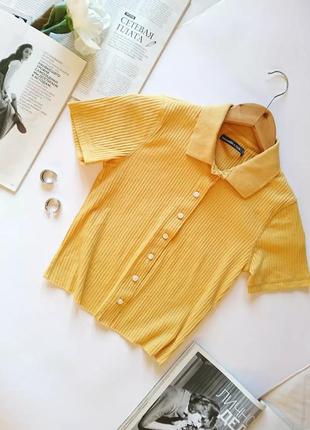 Вкорочений топ-поло💛/кроп-топ в рубчик на гудзичках/топ abercrombie & fitch, на р. xs/xxs