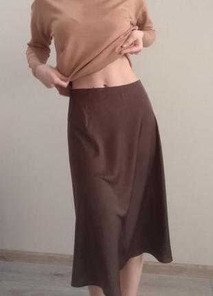 Шелковая юбка миди шоколадного цвета