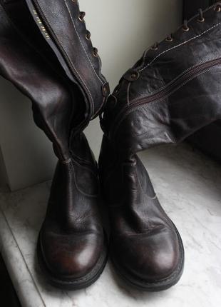 Коричневі високі чоботи на шнурівці з натуральної шкіри (розмір 37.5-38)8 фото
