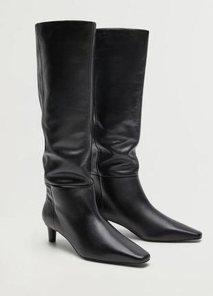 Чёрные высокие сапоги на каблуке киттен хилл из натуральной кожи (размер 40.5-41)5 фото