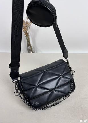 Модная стеганая сумочка черная женская, жіноча стібана сумочка на плече чорна