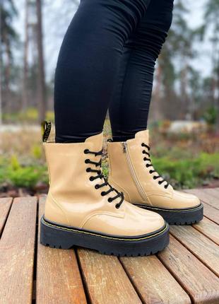 Женские зимние высокие кожаные бежевые ботинки (молния+шнурки) dr.martens jadon 🆕9 фото