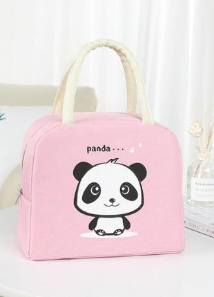 Сумка для ланча (ланч бэг) на молнии panda, розовая1 фото