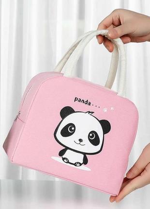 Сумка для ланча (ланч бэг) на молнии panda, розовая2 фото