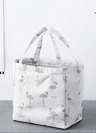 Термо сумка, ланч бэг flamingo, белая
