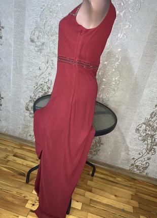 Сарафан, вечернее , праздничное платье , нарядное в пол , бордовое  шифон4 фото