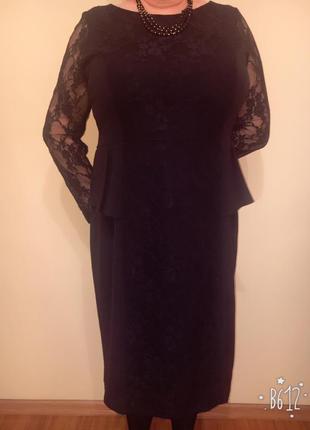 Элегантное черное комбинированное платье.1 фото