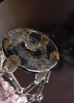 Ваза скляна лита чехословаччина вінтаж кошик кошик з ручкою ручна робота декоративна ваза павутинка шоколадна6 фото