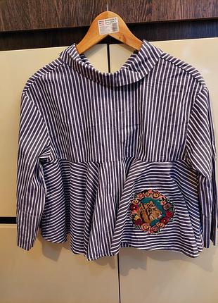 Блуза, топ zara, в полоску, с эмблемой года - тигром