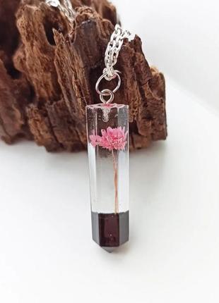 Кулон кристал  з рожевою квіткою