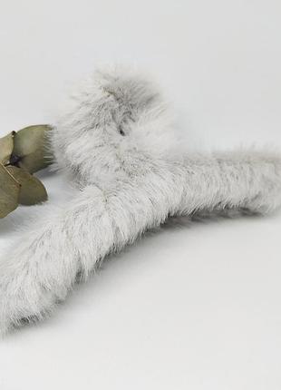 Новая пушистая заколка крабик меховая большая зажим для волос краб серый