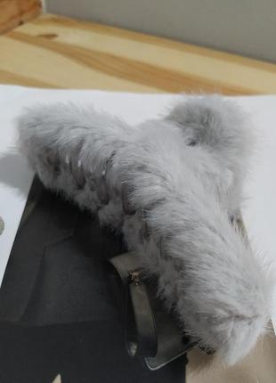 Новая пушистая заколка крабик меховая большая зажим для волос краб серый