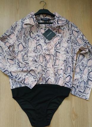 Боди (блуза) с длинными рукавами, отложным воротником и лацканами, на запах