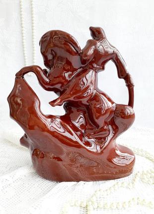 Змієборець козак перемагає дракона лксф львівська полив'яна кераміка майоліка велика статуетка вінтаж львівська кераміка в глазурі скульптура3 фото