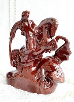 Змієборець козак перемагає дракона лксф львівська полив'яна кераміка майоліка велика статуетка вінтаж львівська кераміка в глазурі скульптура4 фото