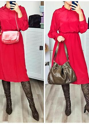 Шовкове міді плаття сорочка ошатне червоне міді ділове плаття7 фото