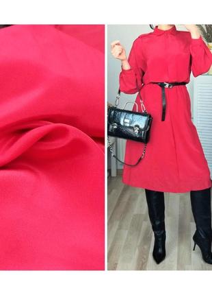 Шелковое миди платье рубашка нарядное красное миди платье деловое1 фото