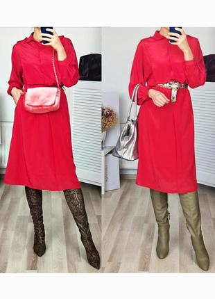 Шовкове міді плаття сорочка ошатне червоне міді ділове плаття3 фото
