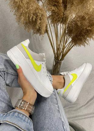 Женские белые с желтым кожаные кроссовки в сетку nike air force sage🆕