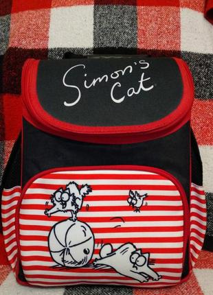Рюкзак/портфель каркасный, чёрно-красный, bagland 12 л., кот саймон1 фото