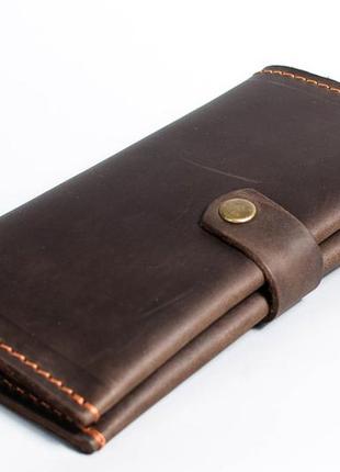 Портмоне вертикальне гаманець шкіра вінтаж потертості коричневий кежуал casual ручна робота1 фото