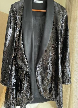 Zara пиджак блестящий нарядный 36 чёрный3 фото
