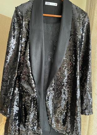Zara пиджак блестящий нарядный 36 чёрный2 фото