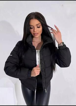 Куртка жіноча демісезонна лаку р. 42-52 (чорна)