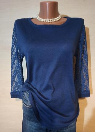 Трикотажный джемпер кофта   блуза с гипюровыми рукавами  dilvin6 фото