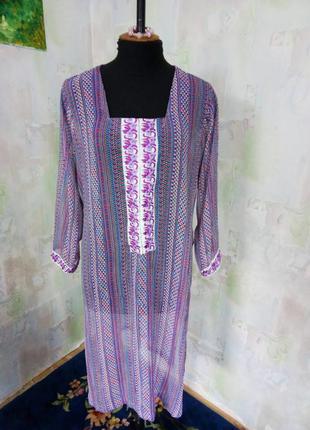 Сиреневое пляжное платье абая в принт,вышевка,этно,восточный, деревенский стиль, батл.