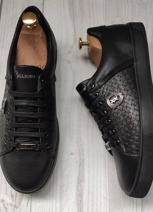 Чоловічі кеди чорні шкіряні плетені （з натуральної шкіри чорного кольору）весна,осінь