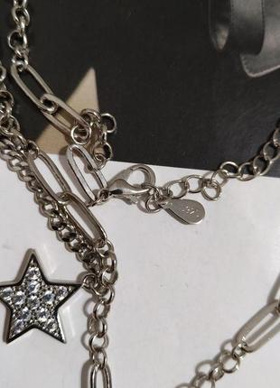 Посеребрянный чокер цепь подвеска звезда горный хрусталь колье ожерелье покрытие серебро 9258 фото