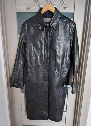 Стильний плащ тренч чорний шкіряний шкіра в ідеальному стані 🖤transmission🖤