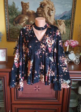 Красивая сатиновая цветочная блуза с чокером2 фото